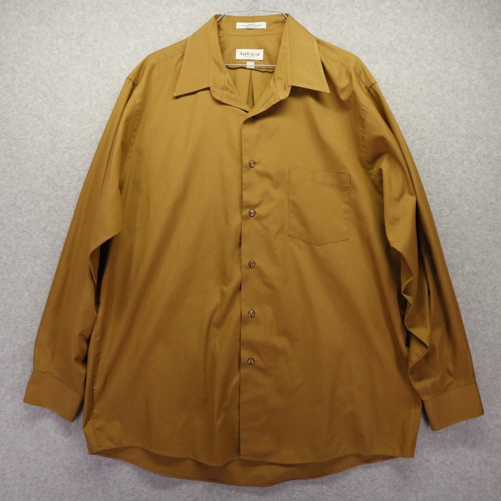 Van Heusen Shirt Mens 17 34/35 Poplin Dress Pocket Button‎ Up Bronze Long Sleeve